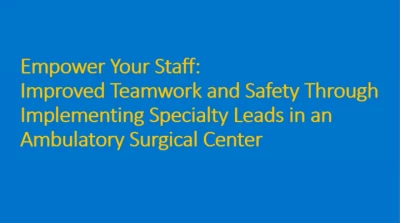 Empower Your Staff: Improved Teamwork and Safety Through Implementing Specialty Leads in an Ambulatory Care Surgical Center