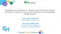Development and Evaluation of a Telemedicine Program to Improve Care Coordination Among Medically Complex Pediatric Patients icon
