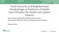 Healthcare Utilization and Neighborhood Disadvantage in Patients with Food Insecurity icon