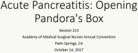 Acute Pancreatitis: Opening Pandora’s Box