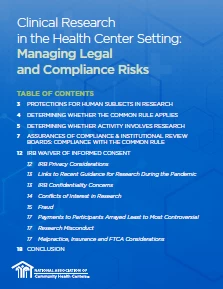Clinical Research  in the Health Center Setting: Managing Legal  and Compliance Risks