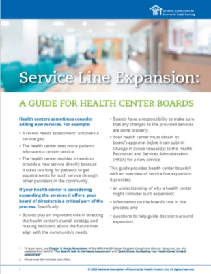 Service Line Expansion: A Guide for Health Center Boards